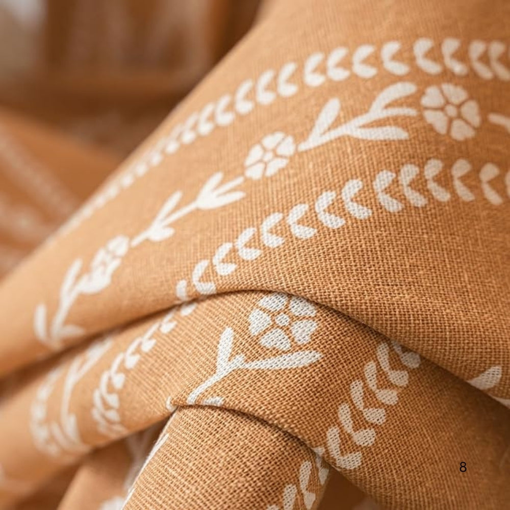 Beige Wheat-Pattern Tassel Curtain