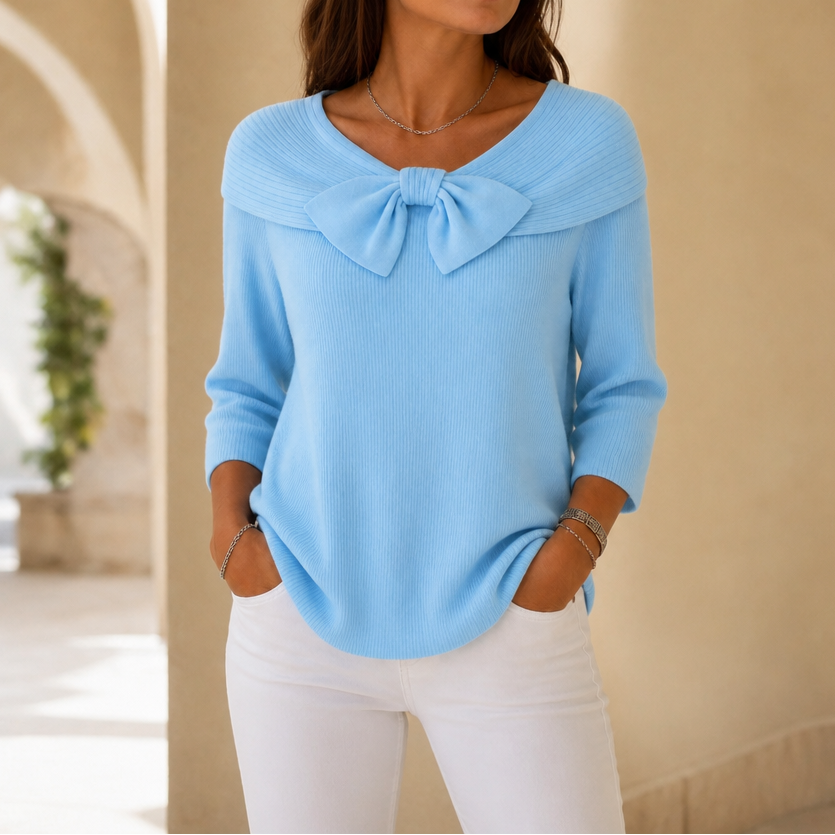 Pull en maille côtelée à col lavallière