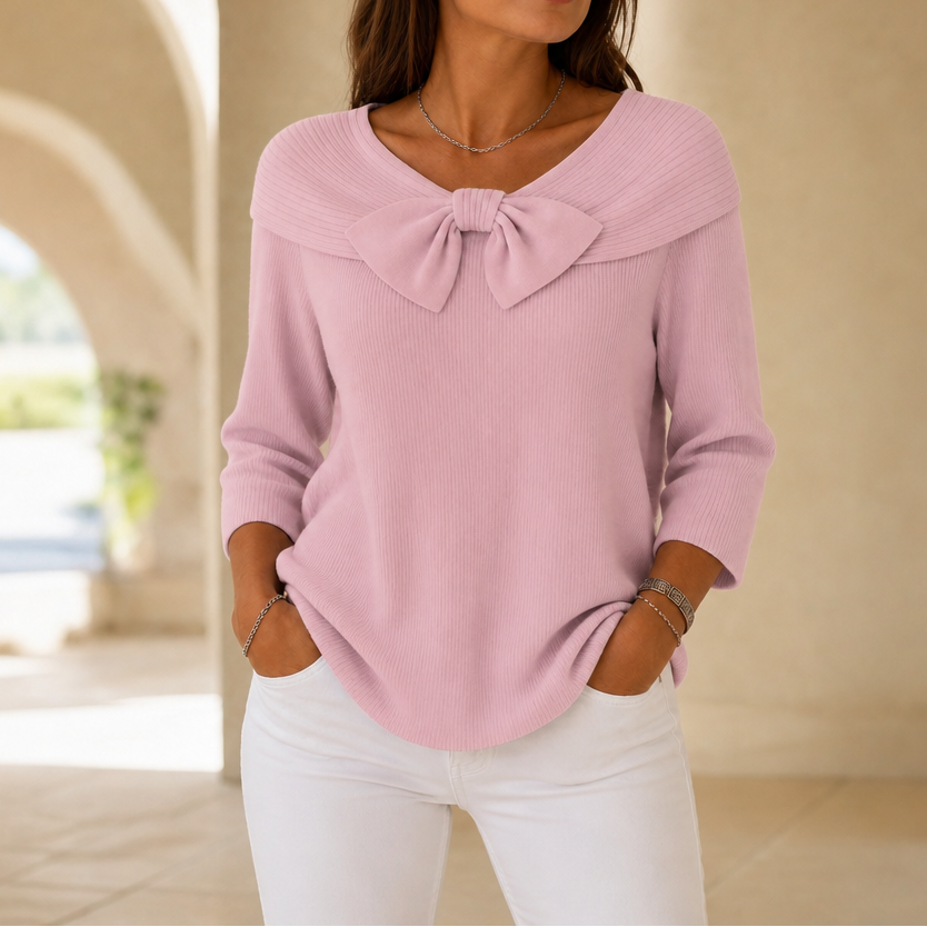 Pull en maille côtelée à col lavallière