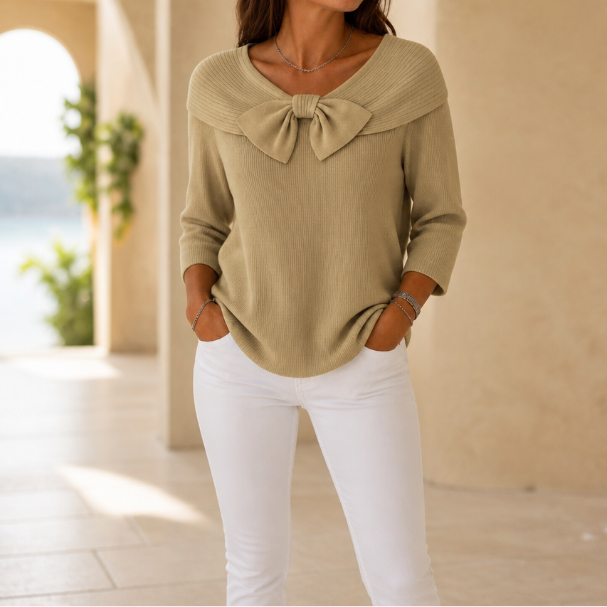 Pull en maille côtelée à col lavallière