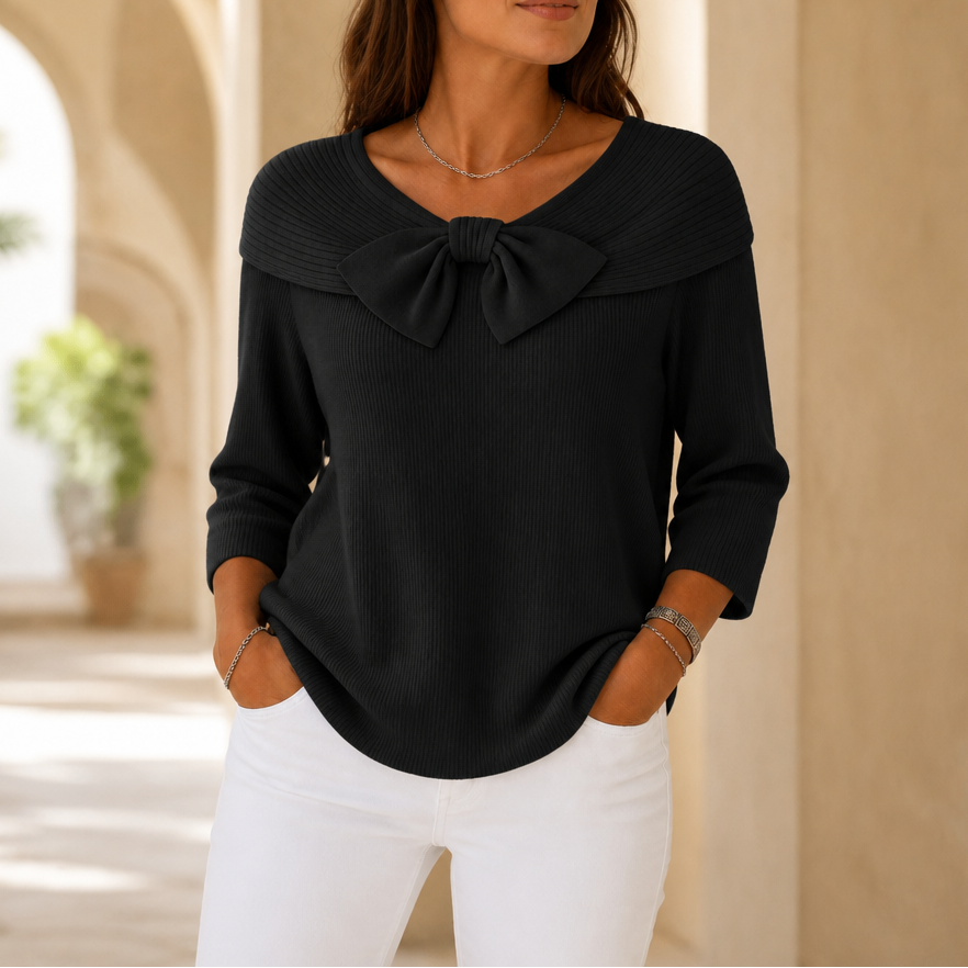 Pull en maille côtelée à col lavallière