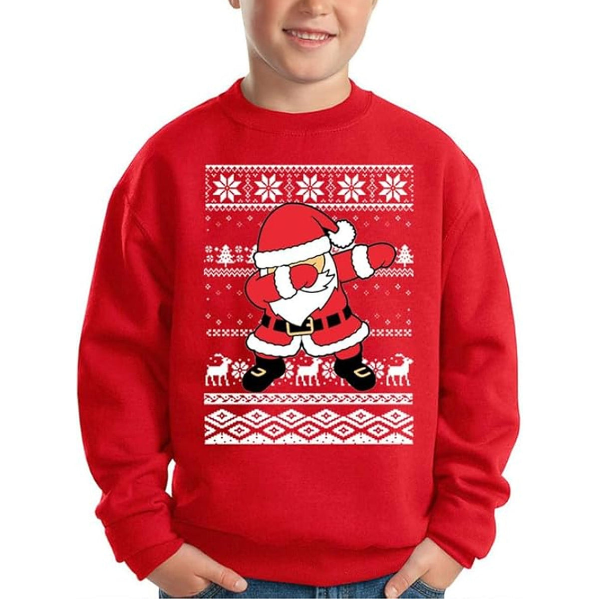 Pull de Noël pour garçon - Pull chaud pour enfant avec joyeux motif du père Noël