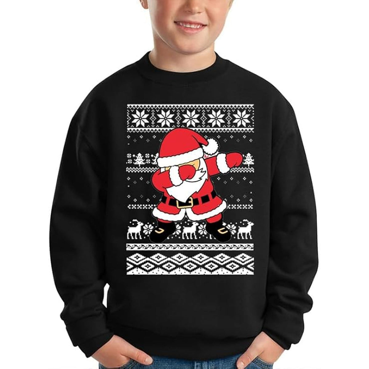Pull de Noël pour garçon - Pull chaud pour enfant avec joyeux motif du père Noël