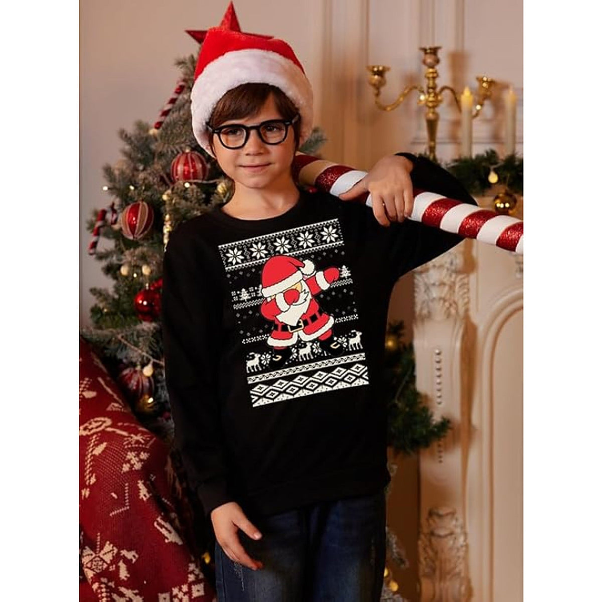 Pull de Noël pour garçon - Pull chaud pour enfant avec joyeux motif du père Noël