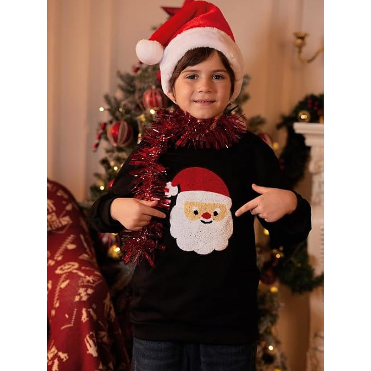 Pull de Noël pour garçon - Pull chaud pour enfant avec joyeux motif du père Noël