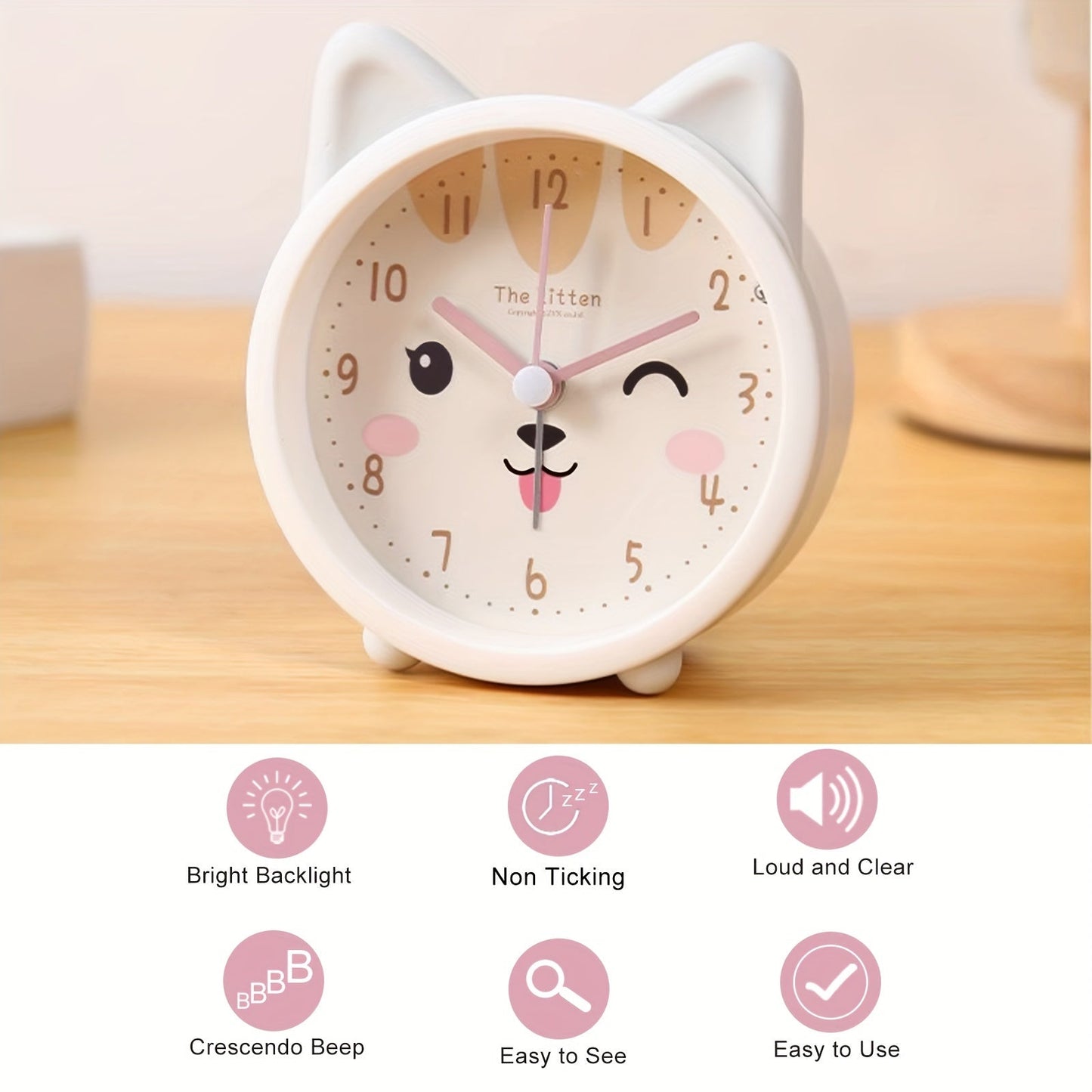 Réveil analogique Bunny | Mouvement silencieux et veilleuse | Compact