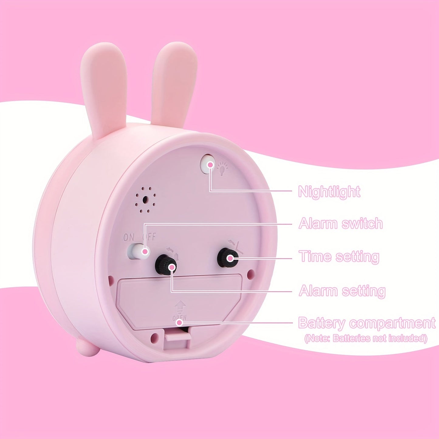 Réveil analogique Bunny | Mouvement silencieux et veilleuse | Compact
