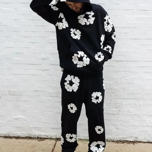 Caleb Hooded Set and Wide Flower Pants