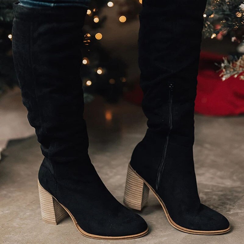 Casual Knee-High Boots with Zipper