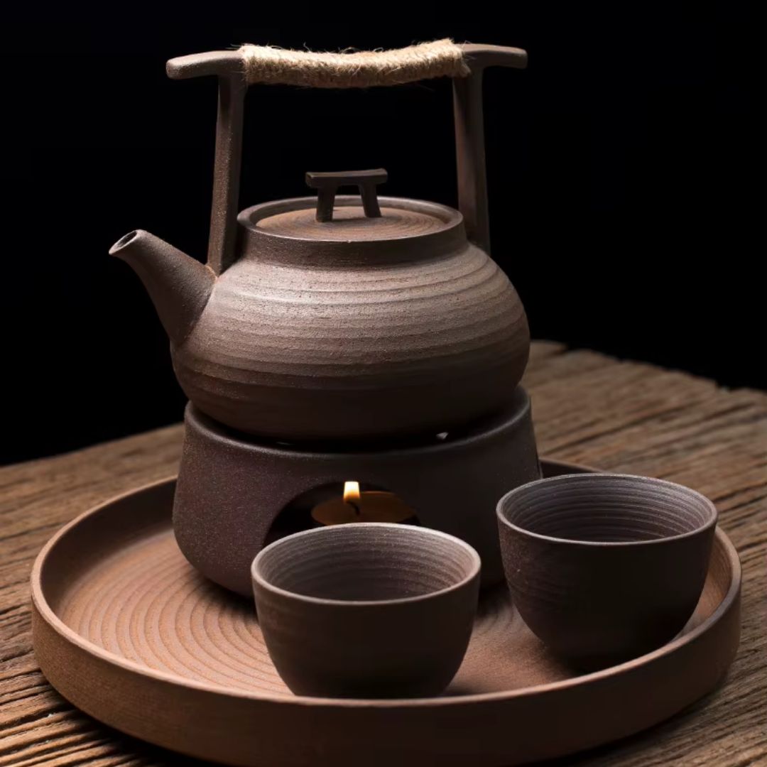 Théière en céramique avec chauffe-thé pour des moments de détente autour du thé à la maison