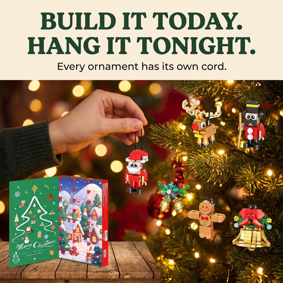 Christmas Ornament Advent Calendar, 24 Mini Brick Builds with Hanging Cords, 700 Pieces