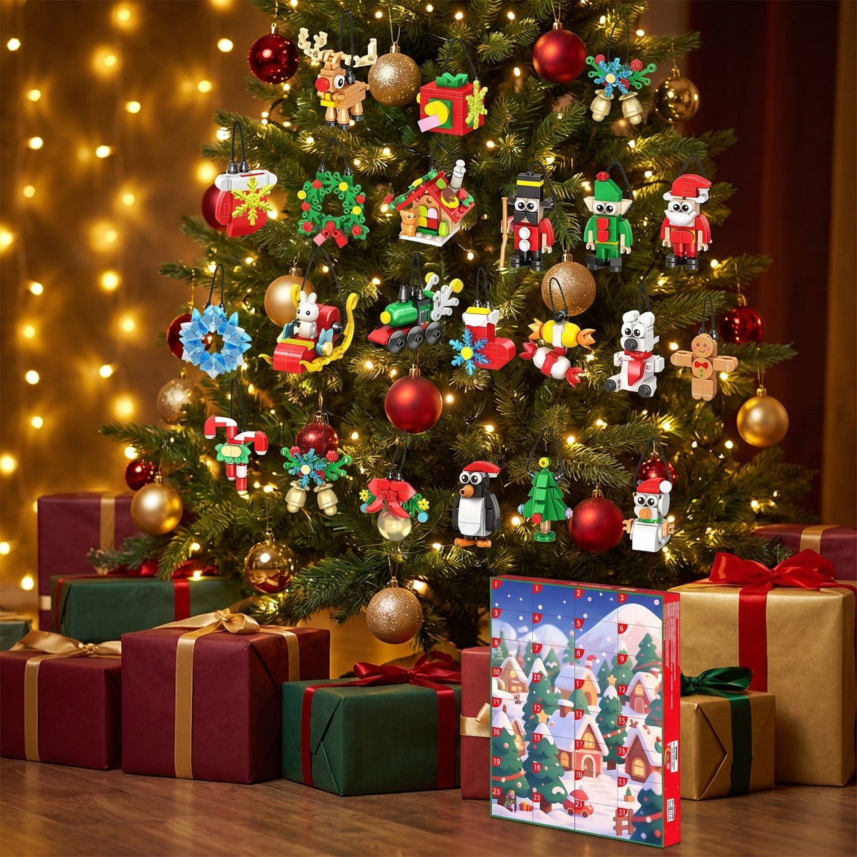 Christmas Ornament Advent Calendar, 24 Mini Brick Builds with Hanging Cords, 700 Pieces