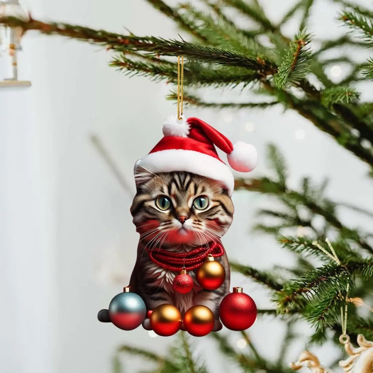 Décoration de sapin en forme de chat de Noël - Jolie décoration festive