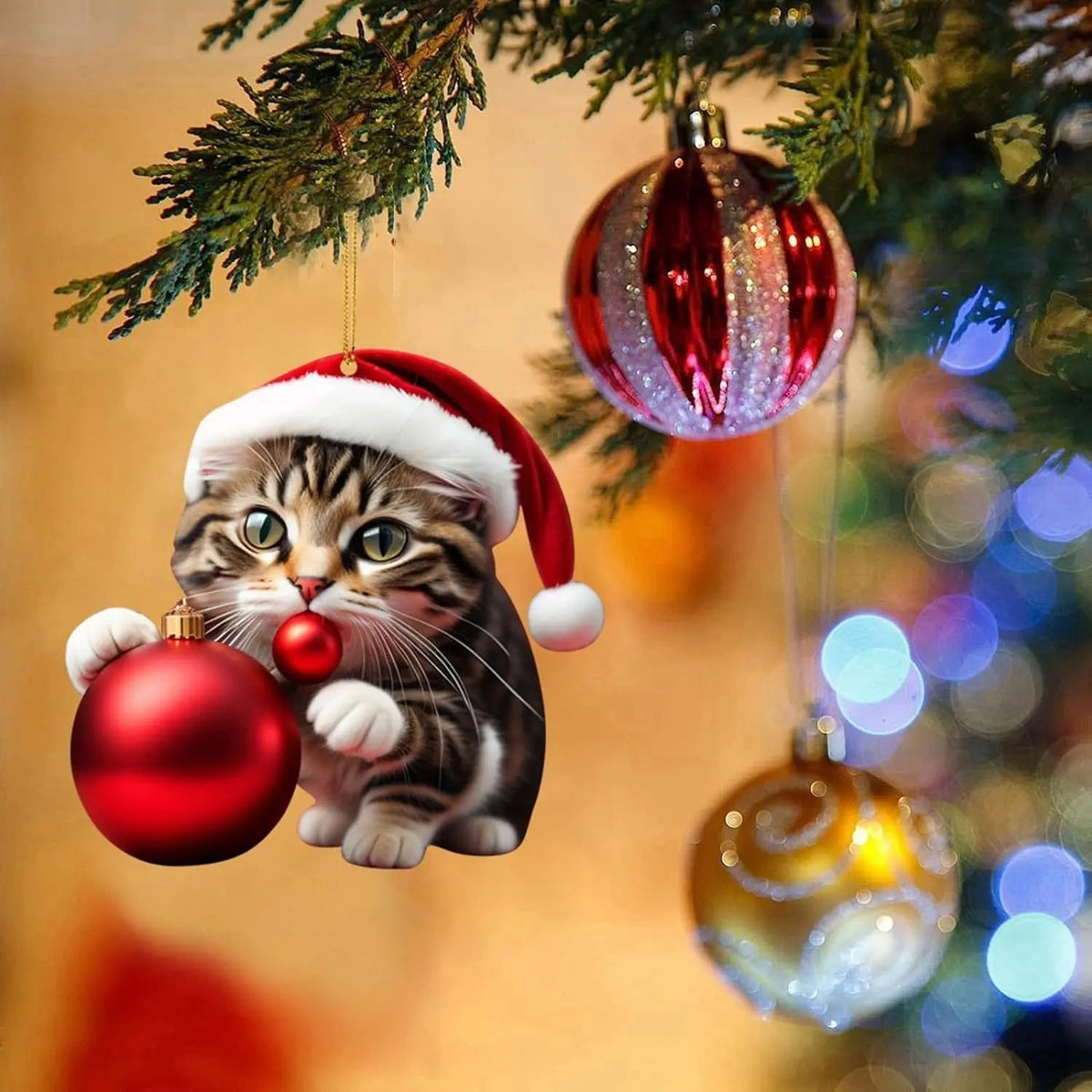 Décoration de sapin en forme de chat de Noël - Jolie décoration festive