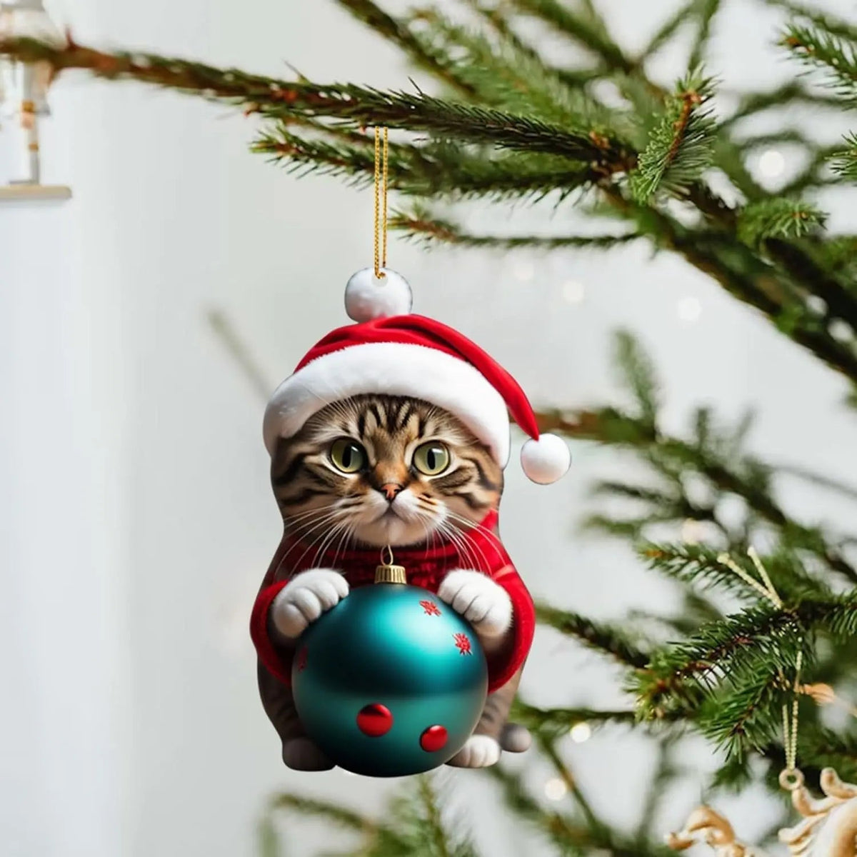 Décoration de sapin en forme de chat de Noël - Jolie décoration festive