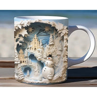 Mug de Noël en céramique avec motif de bonhomme de neige en illusion 3D et anse en C