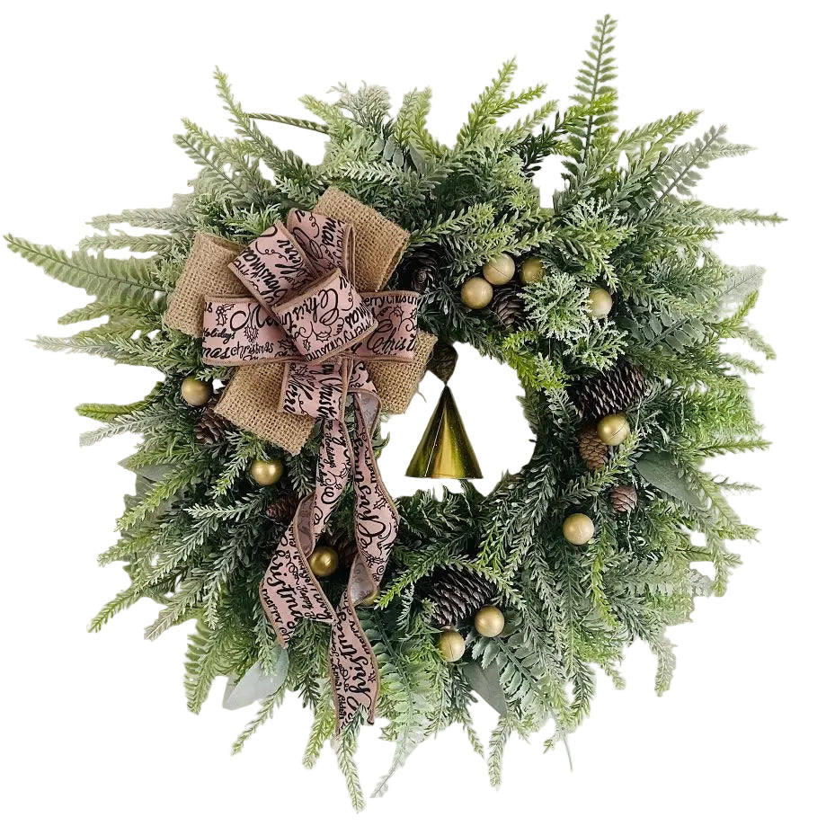 Christmas Door Wreath with Pinecones and Jute Bow
