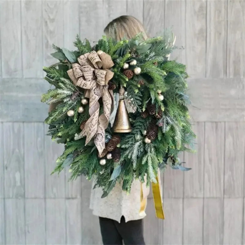 Christmas Door Wreath with Pinecones and Jute Bow