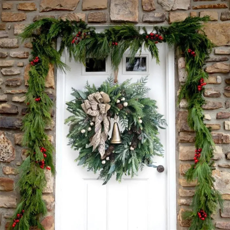 Christmas Door Wreath with Pinecones and Jute Bow