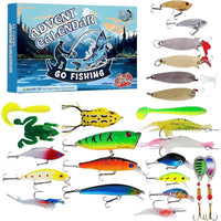 Christmas Fishing Lure Advent Calendar Blind Box Set with Minnows, Poppers, and Spoons
