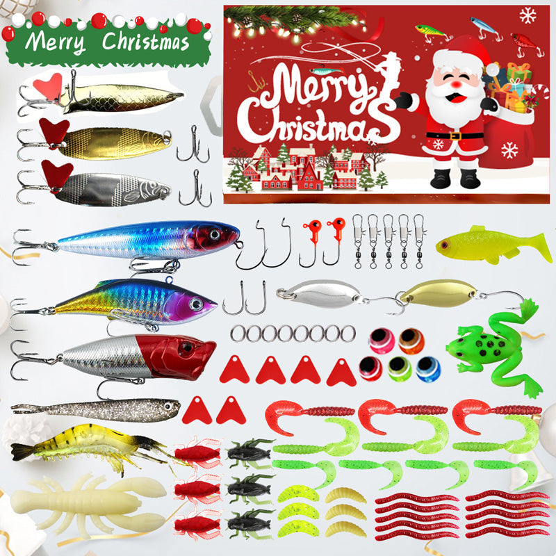 Christmas Fishing Lure Advent Calendar Blind Box Set with Minnows, Poppers, and Spoons