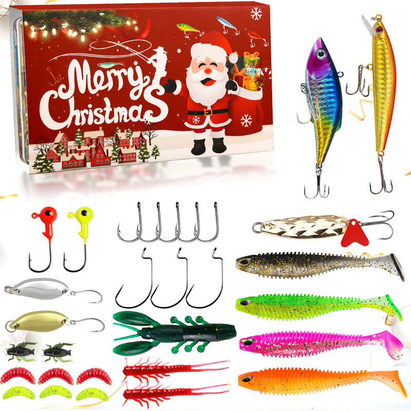 Christmas Fishing Lure Advent Calendar Blind Box Set with Minnows, Poppers, and Spoons