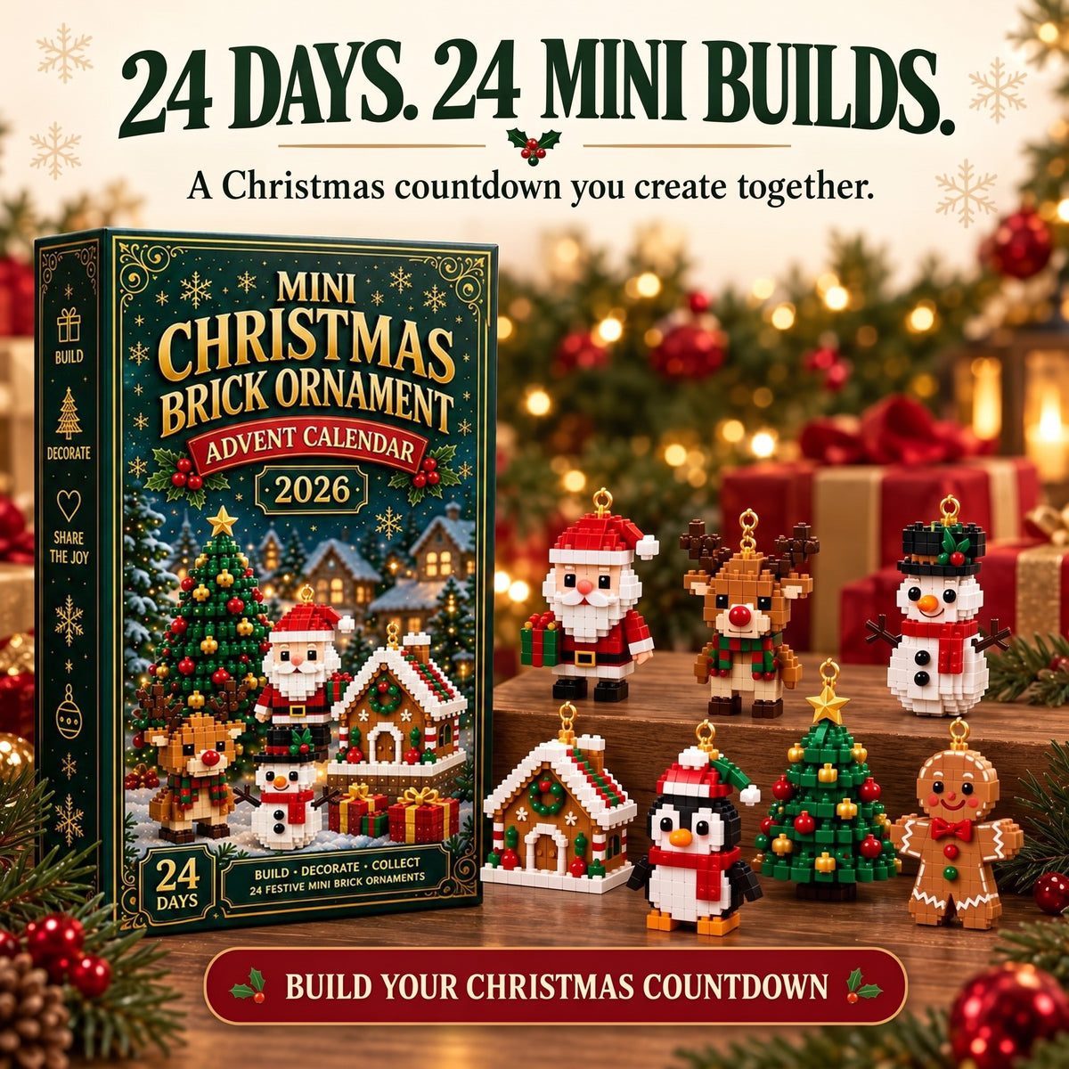 Christmas Ornament Advent Calendar - 24 Mini Building Sets for Christmas Decoration