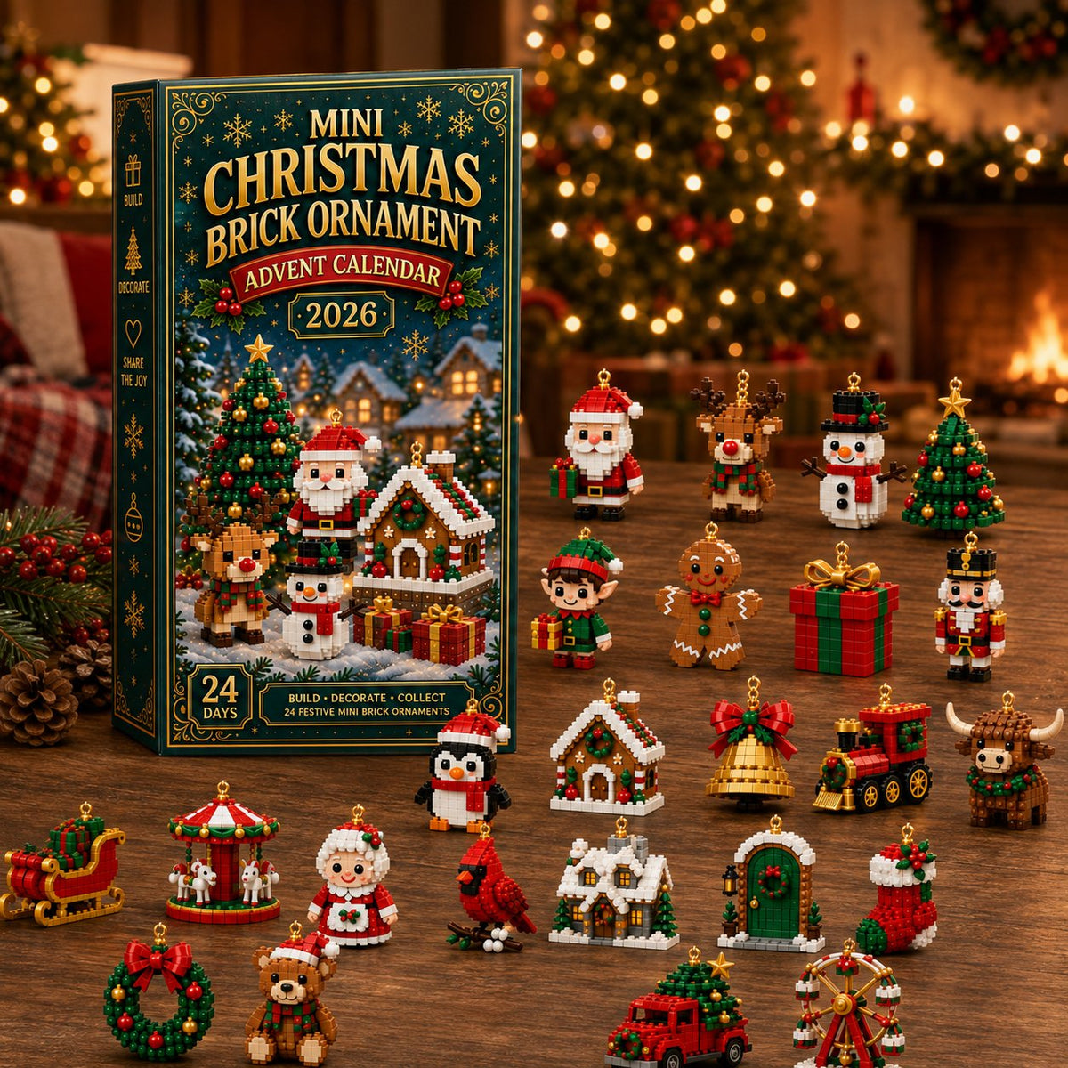 Christmas Ornament Advent Calendar - 24 Mini Building Sets for Christmas Decoration