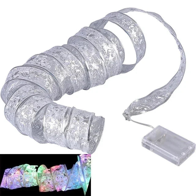 Christmas Ribbon Lights – LED String Lights with Organza Ribbon for Christmas Tree, 6 Styles
