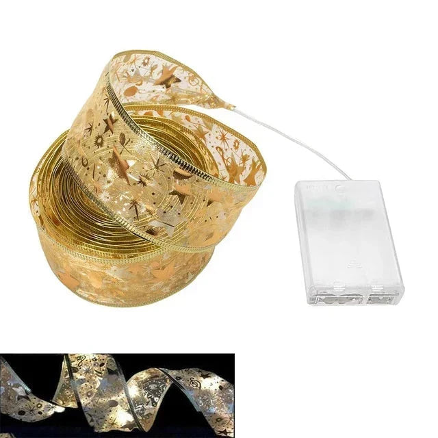 Christmas Ribbon Lights – LED String Lights with Organza Ribbon for Christmas Tree, 6 Styles