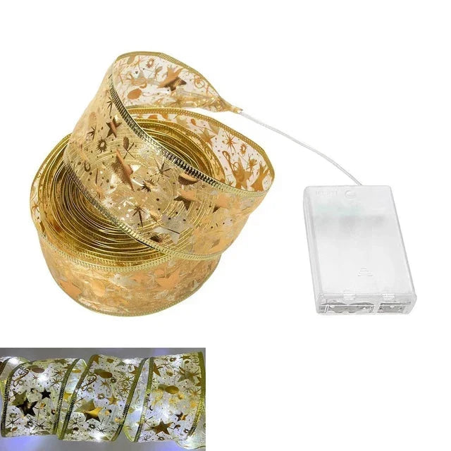 Christmas Ribbon Lights – LED String Lights with Organza Ribbon for Christmas Tree, 6 Styles