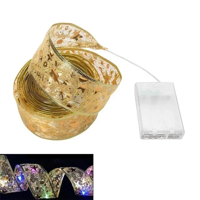 Christmas Ribbon Lights – LED String Lights with Organza Ribbon for Christmas Tree, 6 Styles
