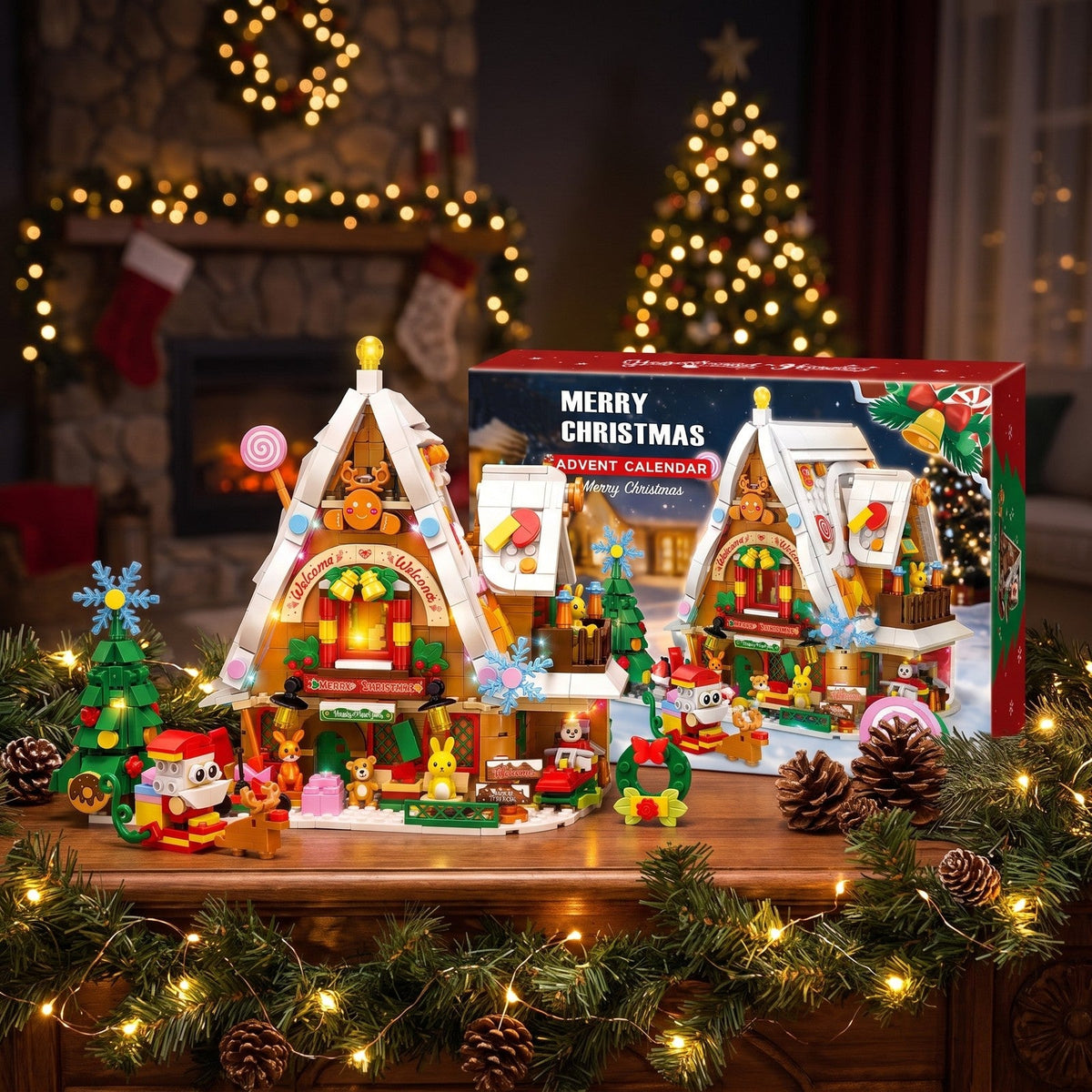 Snow House Building Block Advent Calendar, 898 Pieces with Interior Light