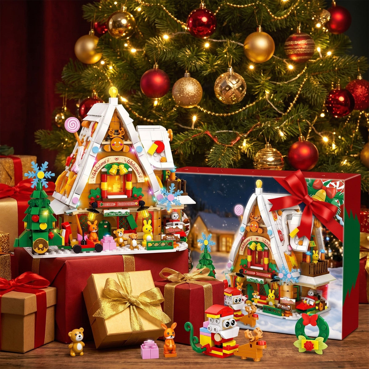 Snow House Building Block Advent Calendar, 898 Pieces with Interior Light