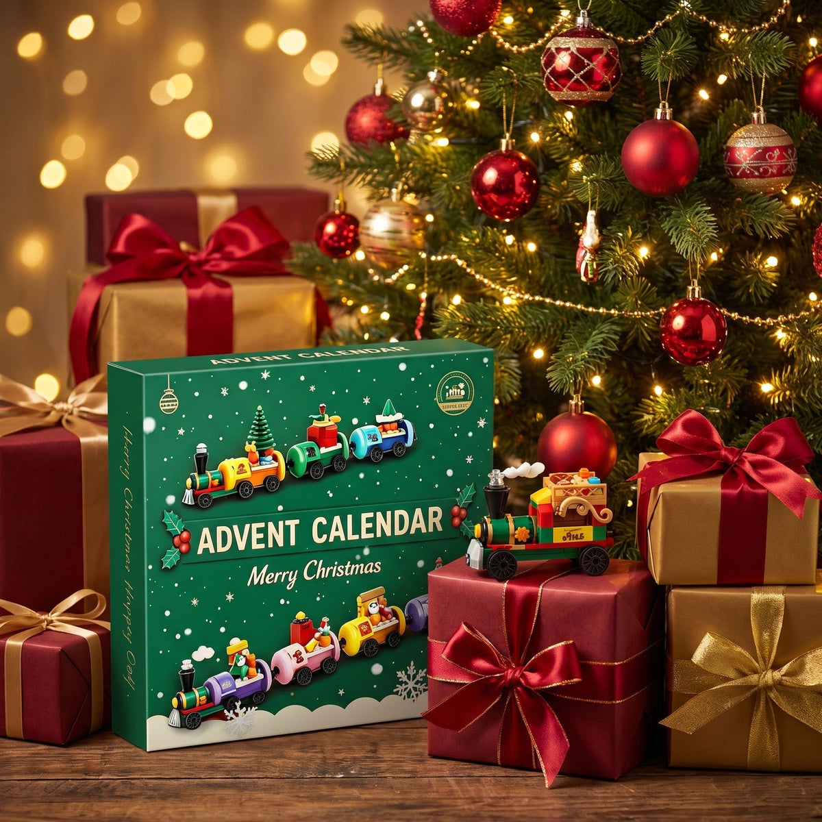 Brick Christmas Train Advent Calendar, 904 Pieces, Engines, Wagons and Reindeer Sleigh