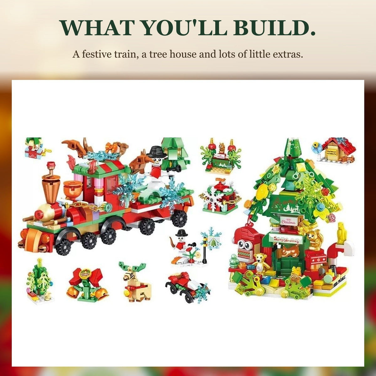 Christmas Brick Advent Calendar, 699 Pieces, Red Train, Tree House and Extras