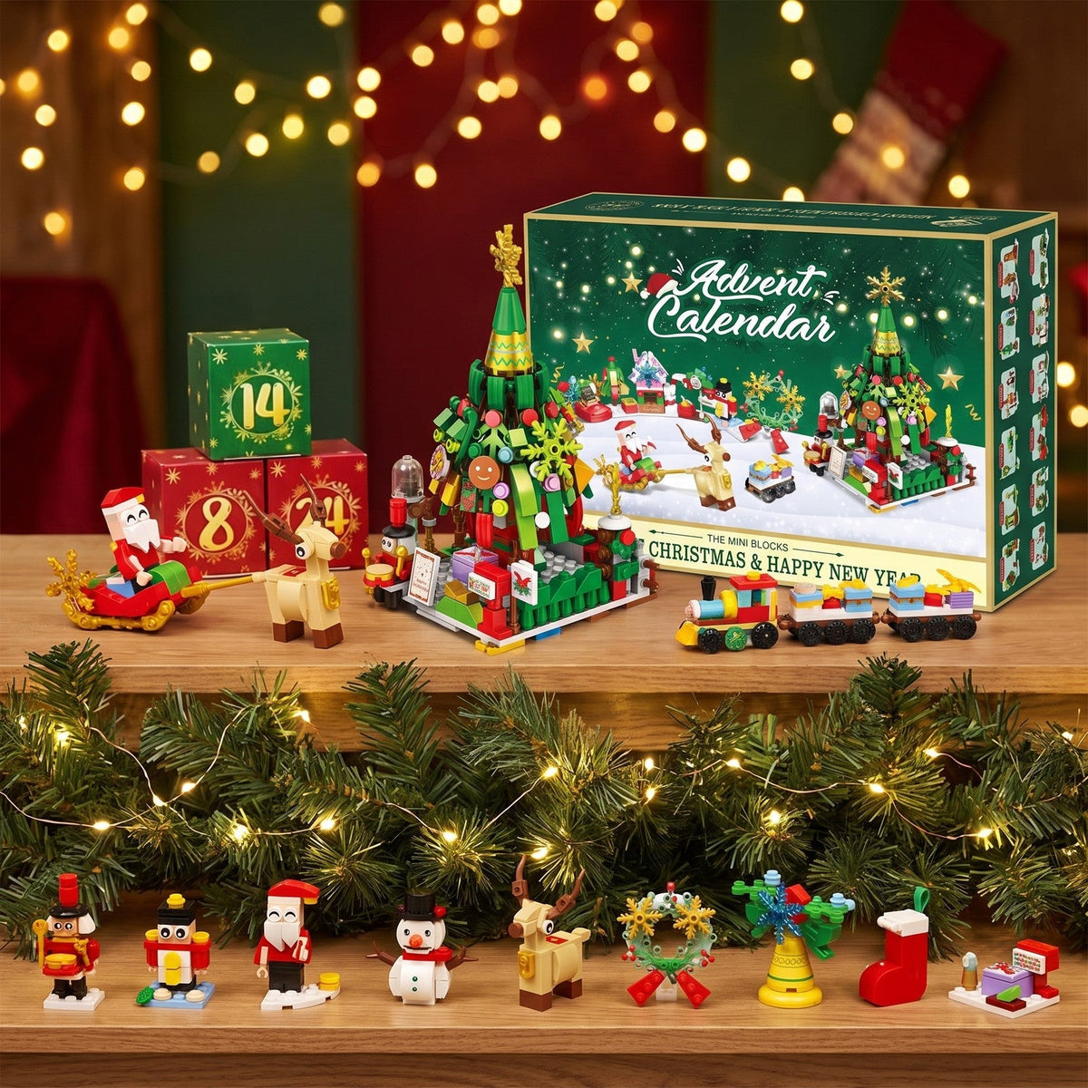 Santa's Sleigh and Christmas Tree Building Block Advent Calendar, Numbered Boxes