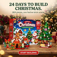 Calendrier de l’Avent avec scène de Noël en blocs de construction, 864 pièces, maison, Père Noël et sapin