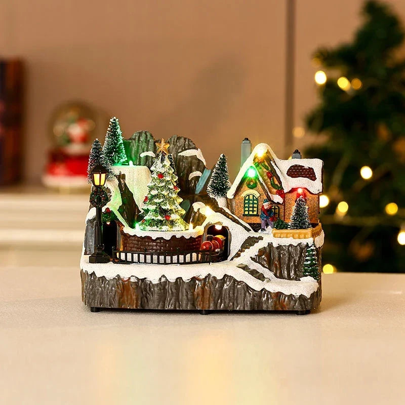 Christmas Village Set with LED Lights and Rotating Miniature Train Display