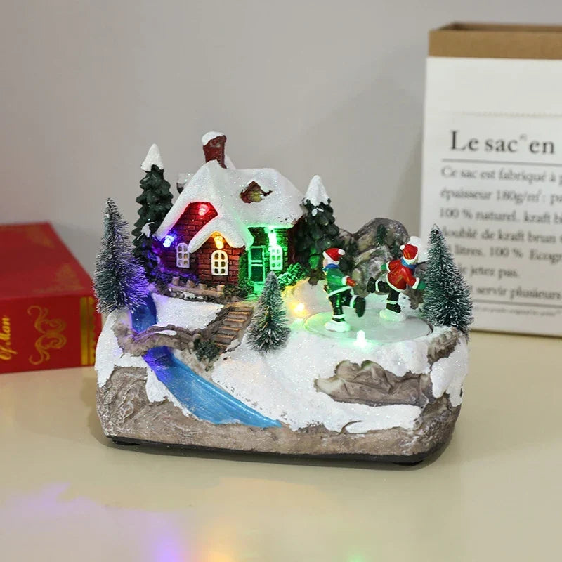 Christmas Village Set with LED Lights and Rotating Miniature Train Display