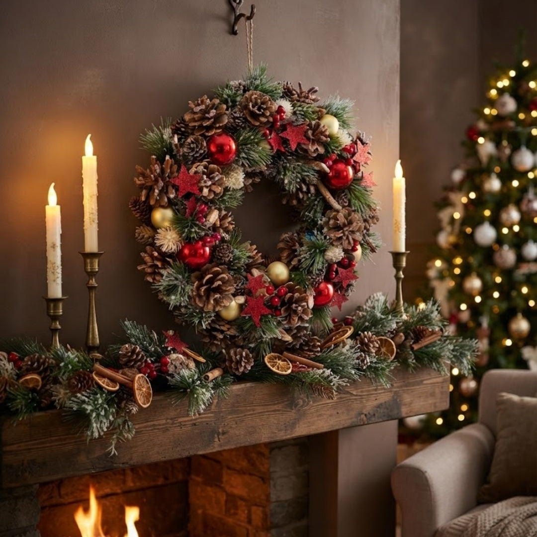 Couronne de Noël avec étoile décorative en houx