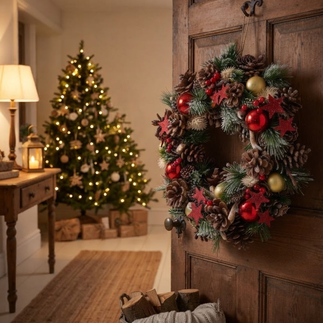 Couronne de Noël avec étoile décorative en houx