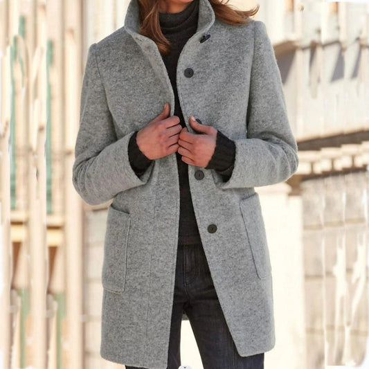 Classic Women's Wool Coat with Retro Button Closure