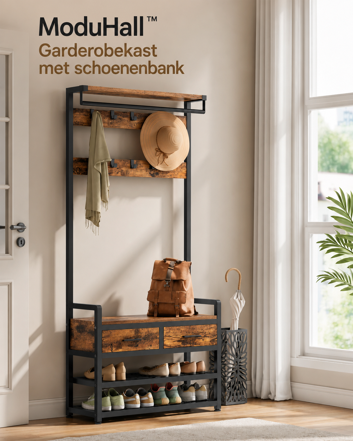 Porte-manteau avec banc à chaussures