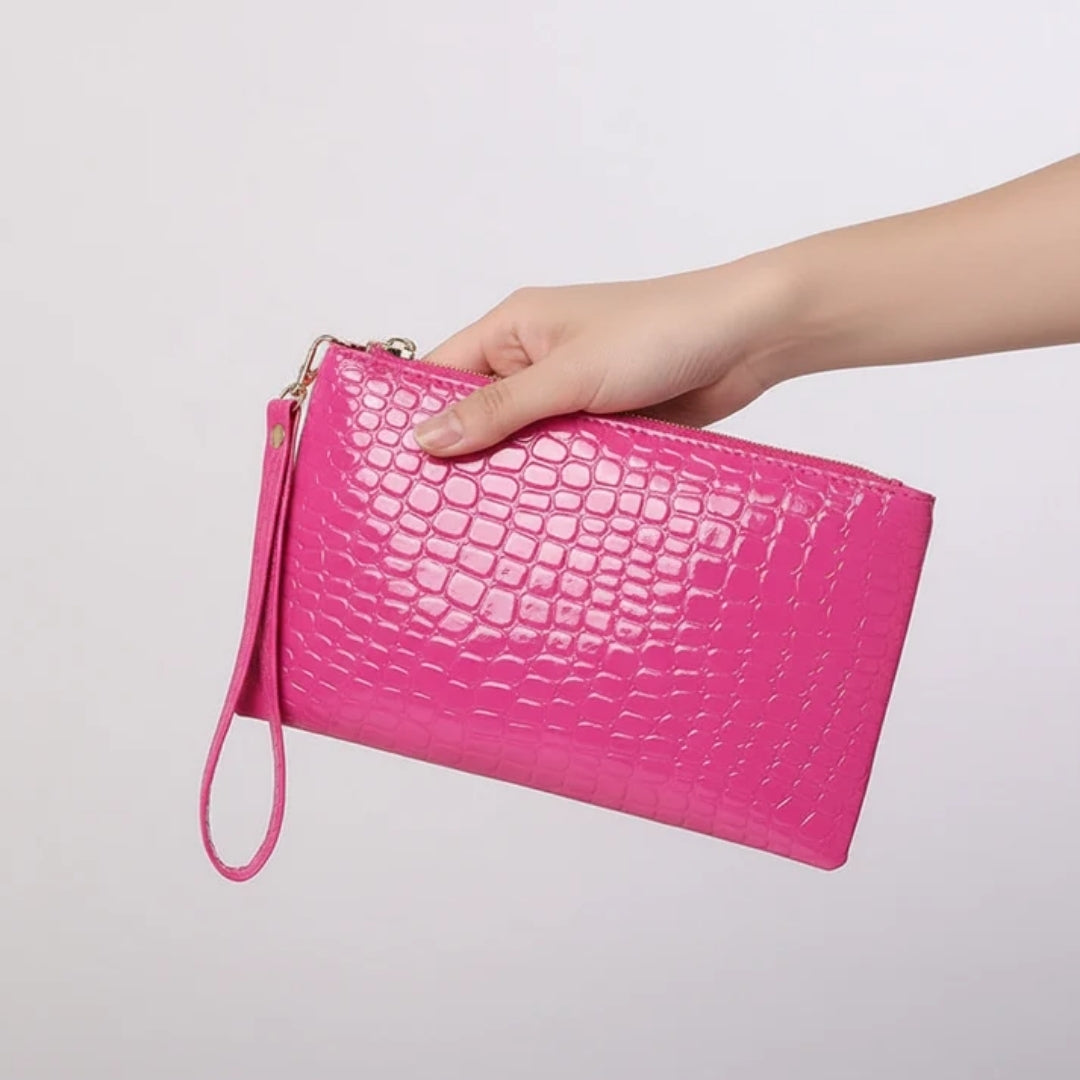 Portefeuille compact effet crocodile