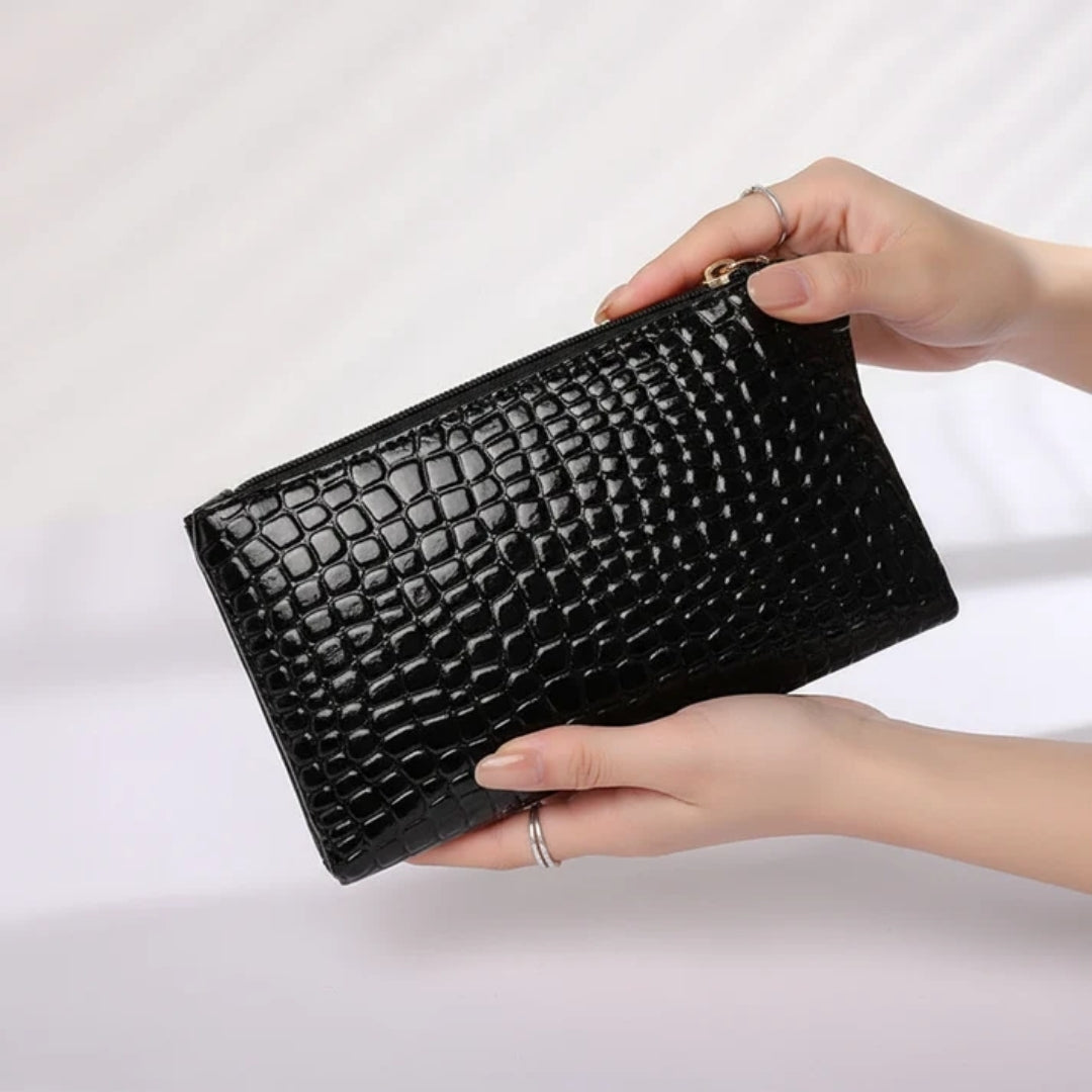 Portefeuille compact effet crocodile