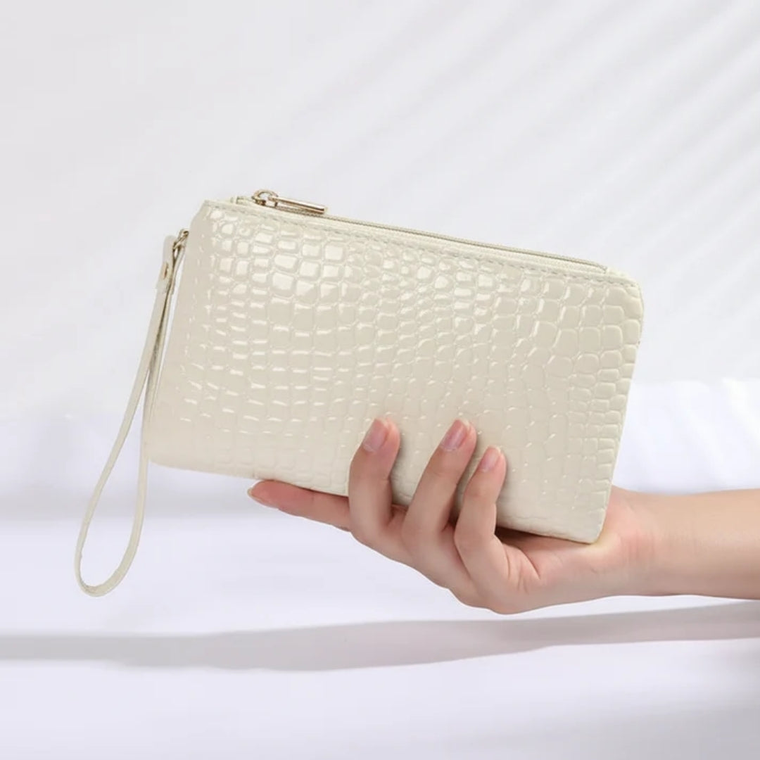 Portefeuille compact effet crocodile