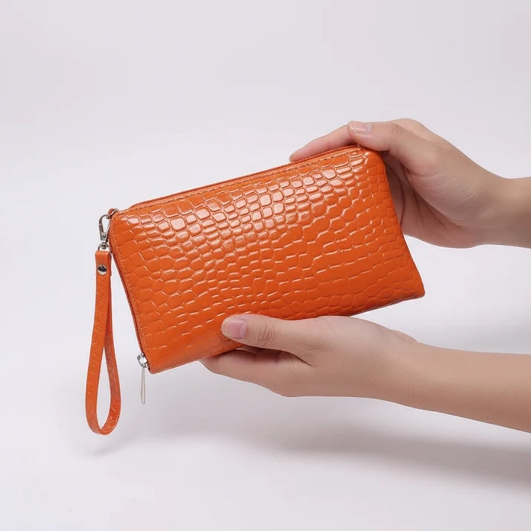 Portefeuille compact effet crocodile