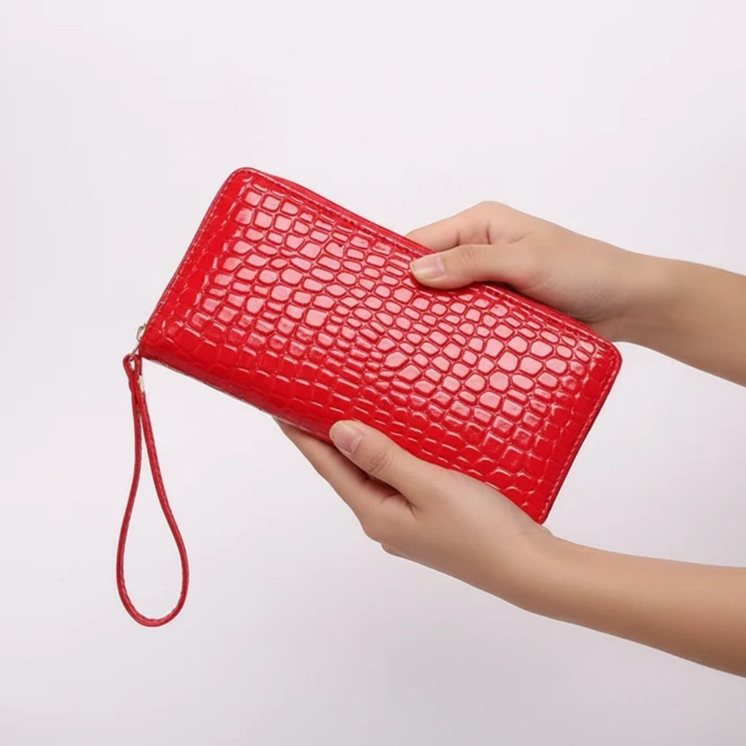 Portefeuille compact effet crocodile