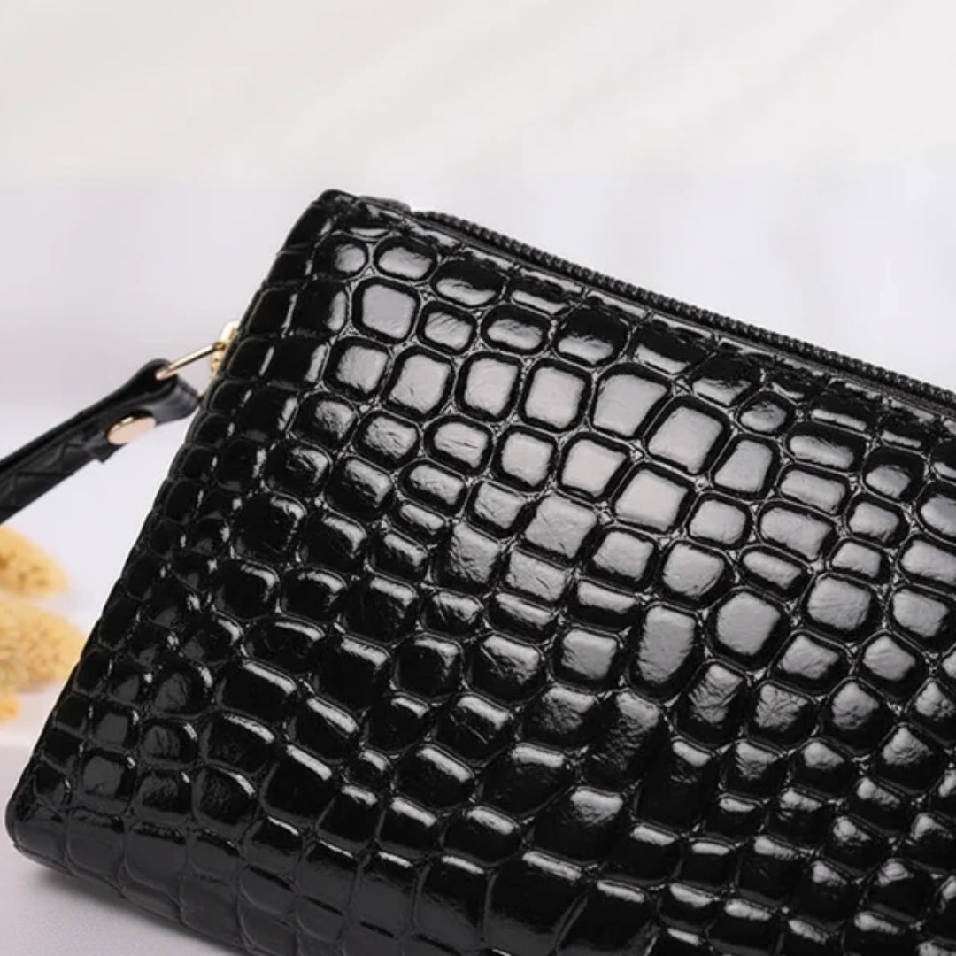 Portefeuille compact effet crocodile